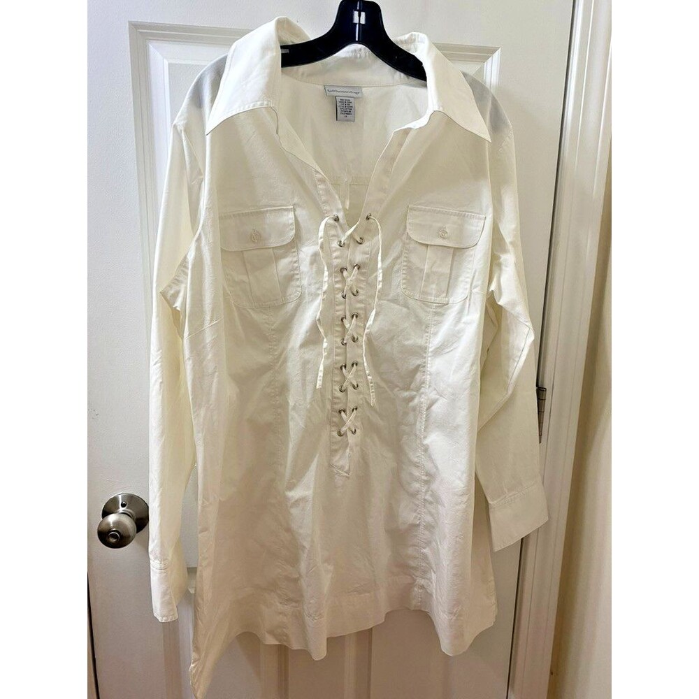 New SOFT SURROUNDINGS Womens 2XL Long Sleeve TUNIC LACE UP WESTERN BOHO